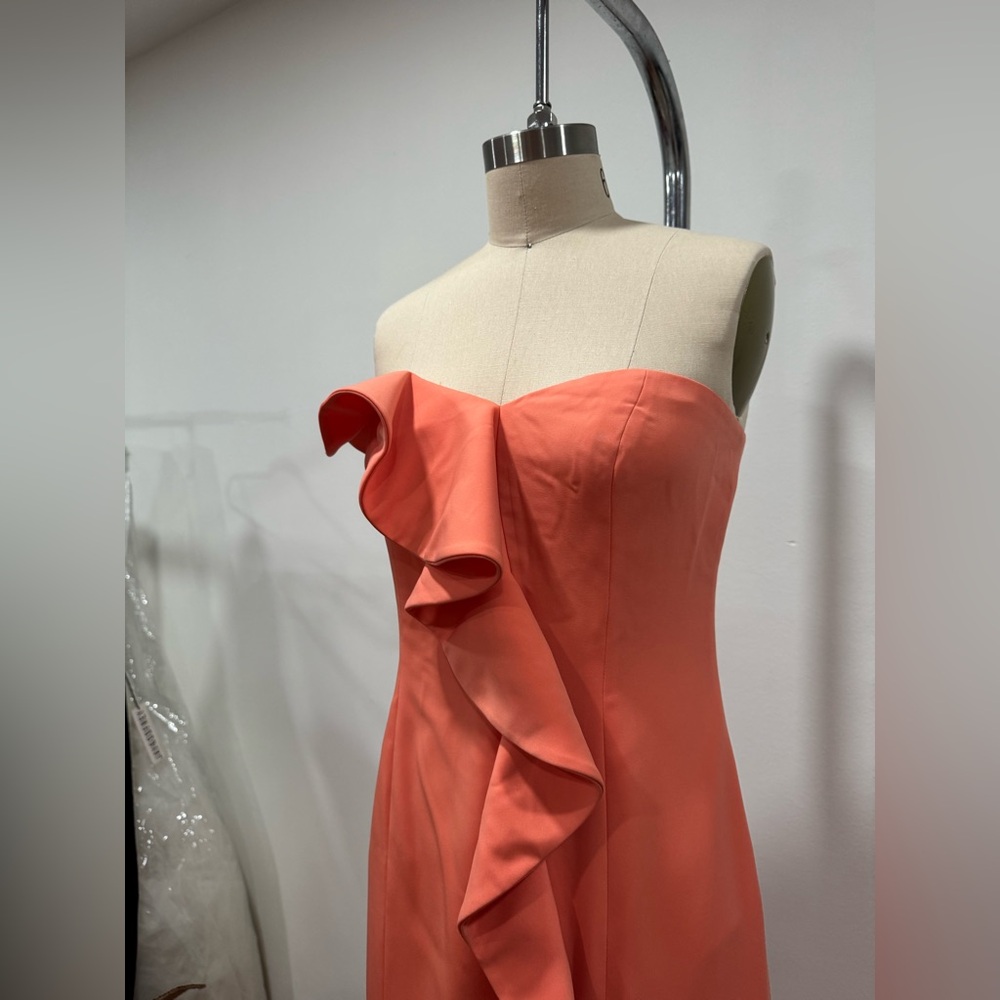 Peach Strapless Dress with Ruffle Detail - Picture 6 of 6